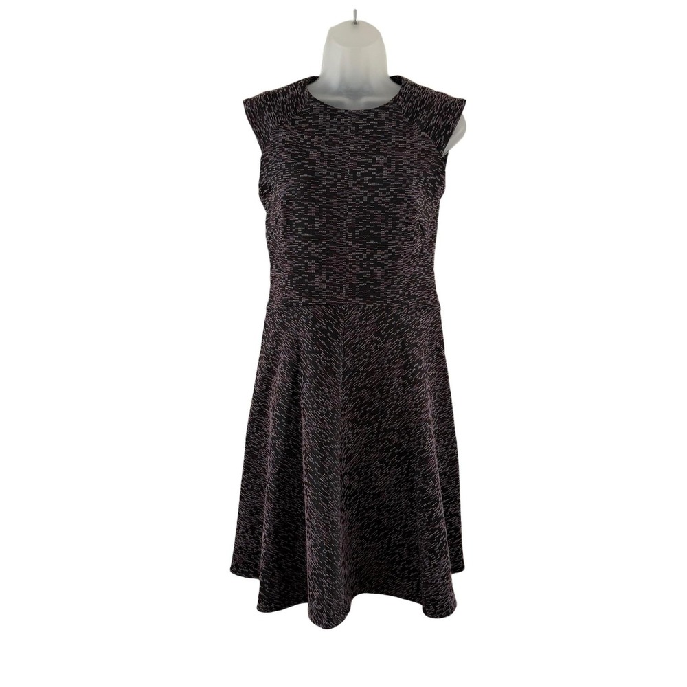 MM.LaFleur Dress Womens 8 Black Jacquard Fit Flare Cap Sleeve Workwear Speckled